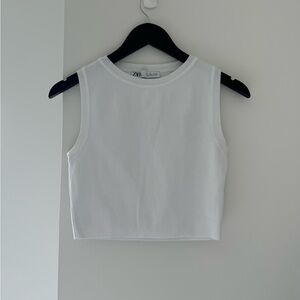 Zara White Knit Cropped Sweater Top